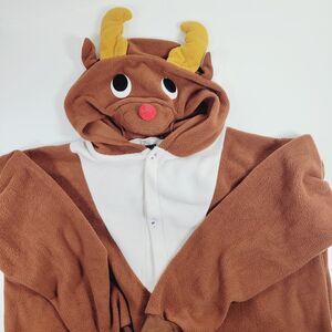 Reindeer Plush Costume PJ Womens Small Button Up Hooded One Piece Cmas Halloween